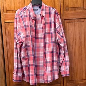 Izod Men’s Red and Blue Plaid Button-Down Shirtsize large